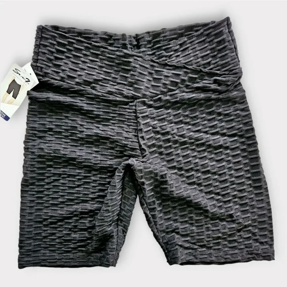 NWT Seven7 Scrunch Butt Anti Cellulite Honeycomb Texture Biker Shorts In Black M